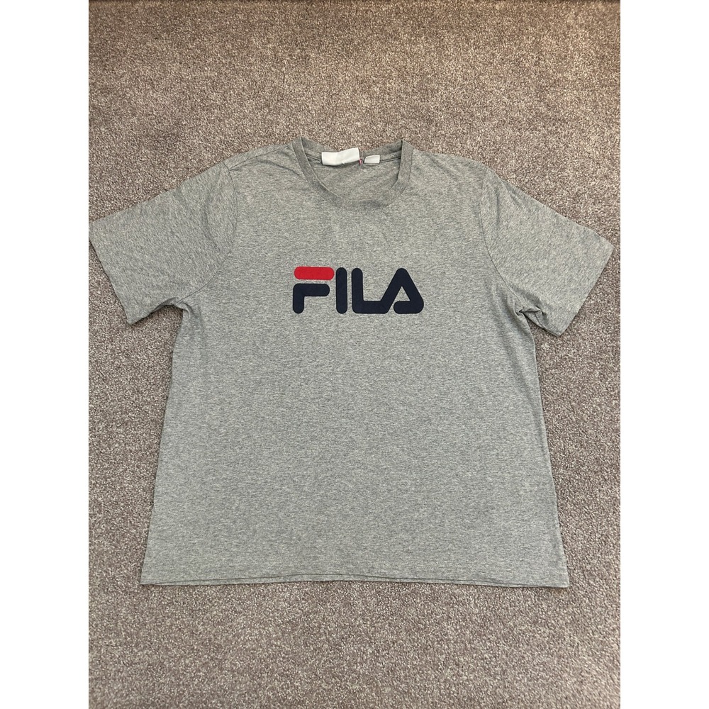 Fila T-Shirt Mens Large Gray Excellent Short Sleeve Logo Print Cotton Tee